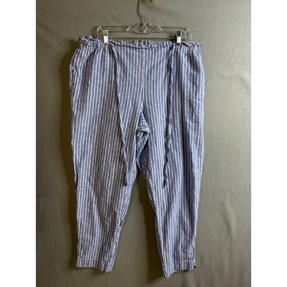 BeachLunchLounge Pants Women's Extra Large Striped Linen Blend Pants Drawstring‎